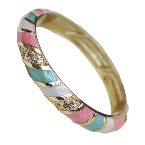 SHGUOMSC Mehrfarbiges Cloisonné-Emaille-Streifenarmband mit Federscharnier, Manschettenarmreifen for Damen, Strassschmuck, traditionelles chinesisches Kunsthandwerk(Multicolor_5.8cmx1.2cm) von SHGUOMSC