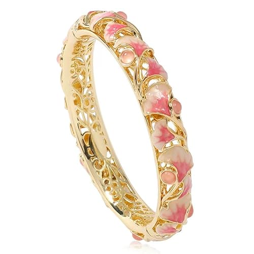 SHGUOMSC Rosa Lila Ginkgoblatt-Armbänder Traditionelle Cloisonné-Emaille Ethnische Manschettenarmbänder mit Federscharnier for Frauen(Purple) von SHGUOMSC