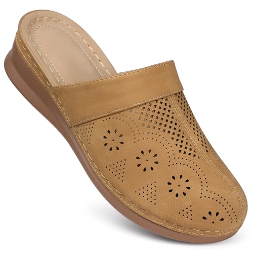 SHIBEVER Clogs für Damen, Pantoletten, Slip-On: Clog mit geschlossenem Zehenbereich, bequemer Sommer-Pantoletten, 27 Brown, 37.5 EU von SHIBEVER