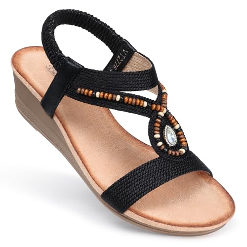 SHIBEVER Damen Keilsandalen, niedrig: elastischer Knöchelriemen, Keilsandalen, 2776, Schwarz, 39.5 EU SHIBEVER Damen Keilsandalen, niedrig: elastischer Knöchelriemen, Keilsandalen, 2776, Schwarz, 39.5 EU von SHIBEVER