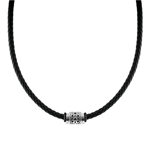 SHIEAGLELD Halskette Herren Leder, Herren Kette mit Edelstahl Halsband Anhänger, Geflochten Lederkette, Halsschmuck für Herren Junge Teenager, mit Schmuck Geschenk Box von SHIEAGLELD