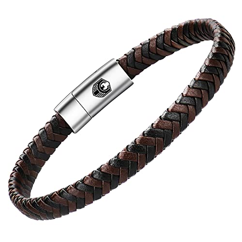 SHIEAGLELD Lederarmband Herren Armband Herren Männer Leder mit Edelstahl Magnetverschluss Geflochten Armband für Männer und Exklusiver Schmuckschatulle für Herren Geschenke Idee (22CM, Braun) von SHIEAGLELD