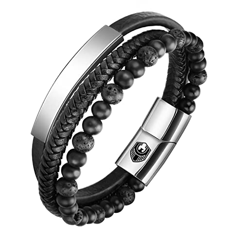 SHIEAGLELD Herren-Armband aus Leder mit magnetischer Schnalle aus Edelstahl und Schmuckschatulle, exklusives Armband für die Idee von Geschenken für Männer, 22CM, Nickel Edelstahl SHIEAGLELD Herren-Armband aus Leder mit magnetischer Schnalle aus Edelstahl und Schmuckschatulle, exklusives Armband für die Idee von Geschenken für Männer, 22CM, Nickel Edelstahl von SHIEAGLELD