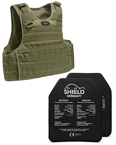 SHIELD Germany® SK1 bis SK4+ Plattenträger Weste OLIV - Taktische Schutzweste, schusssichere Weste (as3, alpha, l, regular, regular, Schutzklasse 4) von SHIELD Germany