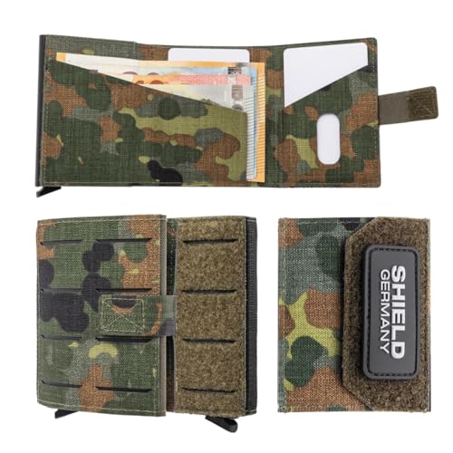 SHIELD Germany Tactical Wallet - Geldbörse Herren - Robustes Herren Portemonnaie aus Cordura Bundeswehr Stoff RFID Cardholder - Platz für 12 Karten (Mit Münzfach (gleiche Farbe, 5-Farben Flecktarn) von SHIELD Germany