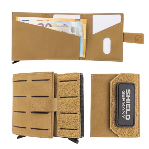 SHIELD Germany Tactical Wallet - Geldbörse Herren - Robustes Herren Portemonnaie aus Cordura Bundeswehr Stoff RFID Cardholder - Platz für 12 Karten (Mit Münzfach (gleiche Farbe, Coyote) von SHIELD Germany