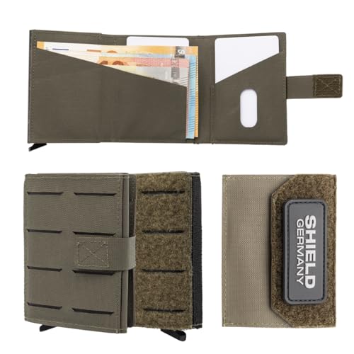 SHIELD Germany Tactical Wallet - Geldbörse Herren - Robustes Herren Portemonnaie aus Cordura Bundeswehr Stoff RFID Cardholder - Platz für 12 Karten (Mit Münzfach (gleiche Farbe, Steingrau Oliv) von SHIELD Germany