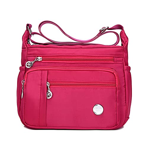 Crossbody-Taschen für Damen, mehrere Taschen, lässige Damenhandtaschen, Umhängetaschen, wasserdichte Nylon-Kuriertasche, leichte Reisetasche, Anti-Diebstahl-Tasche mit verstellbarem Riemen (Rosa,S) von SHIFANQI