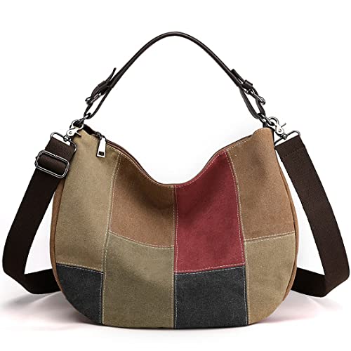 Damen Canvas Hobo Umhängetasche Damen Handtasche Umhängetasche Vintage Mehrere Taschen Tote Top Griff Taschen für Arbeit Schule Reisen Casual Alltag mit abnehmbarem verstellbarem Riemen (Braun) von SHIFANQI