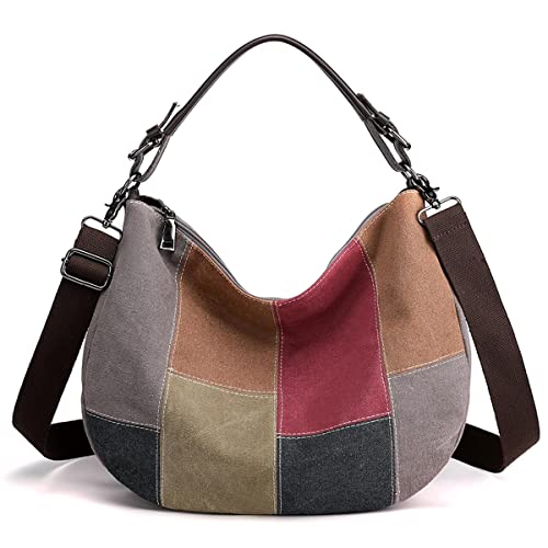 Damen Canvas Hobo Umhängetasche Damen Handtasche Umhängetasche Vintage Mehrere Taschen Tote Top Griff Taschen für Arbeit Schule Reisen Casual Alltag mit abnehmbarem verstellbarem Riemen (Grau) von SHIFANQI