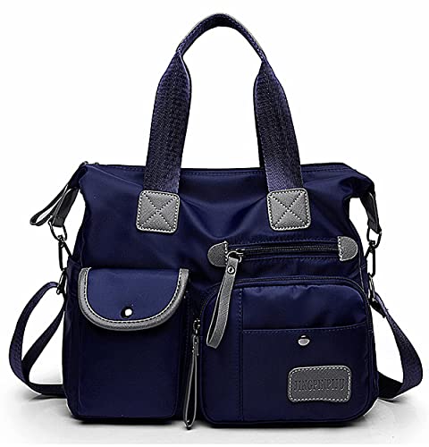 Leichte Damen-Handtasche mit Blumenmuster, Stern, oberer Griff, mehrere Taschen, Nylon, Arbeitstaschen, wasserabweisend, Reise, Umhängetasche, Umhängetasche, Krankenschwestertasche (Reines Marineblau) von SHIFANQI