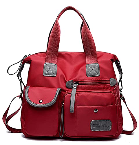 Leichte Damen-Handtasche mit Blumenmuster, Stern, oberer Griff, mehrere Taschen, Nylon, Arbeitstaschen, wasserabweisend, Reise, Umhängetasche, Umhängetasche, Krankenschwestertasche (Reines Rot) von SHIFANQI