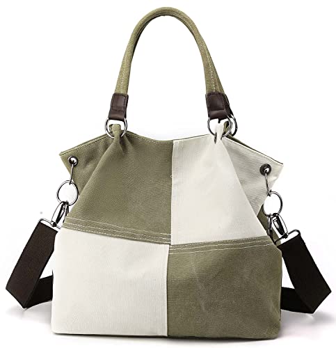 SHIFANQI Damen Canvas Hobo Umhängetasche Damen Handtasche Vintage Kontrast Work Tote Top Handle Taschen für Arbeit Schule Reisen Casual Daily mit verstellbarem Schultergurt (Grün) von SHIFANQI