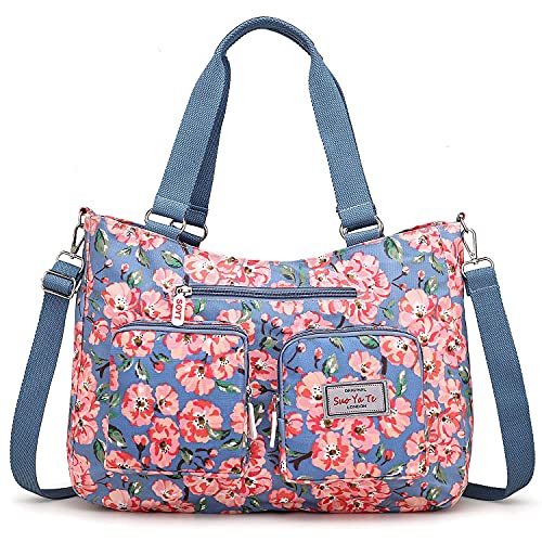 SHIFANQI Damen Handtaschen Nylon Tote Shopper Umhängetasche Modemuster Groß Schultertasche Frauen Wasserdicht Handtaschen mit Mehreren Taschen Blume (Pflaumenblüte) von SHIFANQI