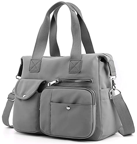 Frauen Top Griff Handtasche Multi -Taschen Nylon Umhängetasche Leichte Arebeiten Tasche Shopper Tote WASSER -Resistentes Reisen Crossbody Messenger Bag Damen Arbeitstasche Mit Reißverschluss (Grau) von SHIFANQI