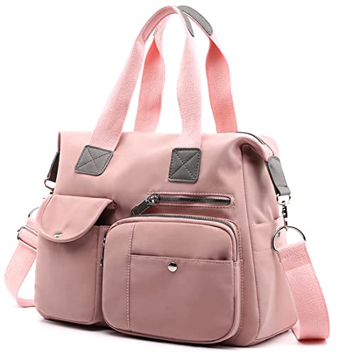 Frauen Top Griff Handtasche Multi -Taschen Nylon Umhängetasche Leichte Arebeiten Tasche Shopper Tote WASSER -Resistentes Reisen Crossbody Messenger Bag Damen Arbeitstasche Mit Reißverschluss (Rosa) von SHIFANQI