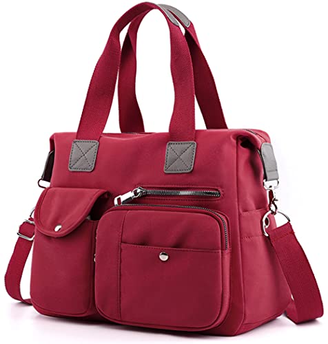 Frauen Top Griff Handtasche Multi -Taschen Nylon Umhängetasche Leichte Arebeiten Tasche Shopper Tote WASSER -Resistentes Reisen Crossbody Messenger Bag Damen Arbeitstasche Mit Reißverschluss (Rot) von SHIFANQI