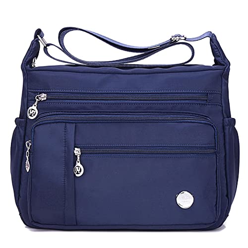 Crossbody-Taschen für Damen, mehrere Taschen, lässige Damenhandtaschen, Umhängetaschen, wasserdichte Nylon-Kuriertasche, leichte Reisetasche, Anti-Diebstahl-Tasche mit verstellbarem Riemen (Blau,L) von SHIFANQI