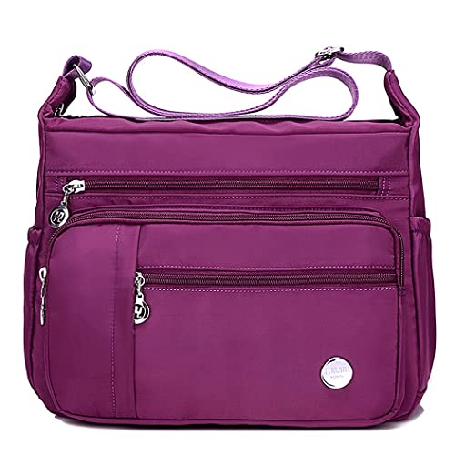 Crossbody-Taschen für Damen, mehrere Taschen, lässige Damenhandtaschen, Umhängetaschen, wasserdichte Nylon-Kuriertasche, leichte Reisetasche, Anti-Diebstahl-Tasche mit verstellbarem Riemen (Lila,L) von SHIFANQI