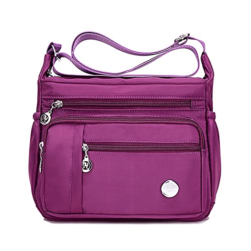 Crossbody-Taschen für Damen, mehrere Taschen, lässige Damenhandtaschen, Umhängetaschen, wasserdichte Nylon-Kuriertasche, leichte Reisetasche, Anti-Diebstahl-Tasche mit verstellbarem Riemen (Lila,S) von SHIFANQI