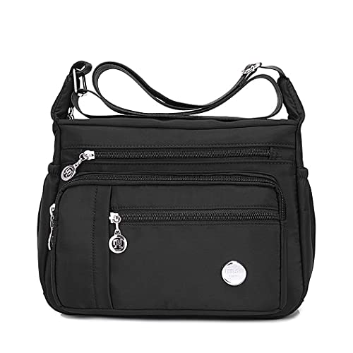 SHIFANQI Damen-Umhängetasche, mehrere Taschen, lässige Schultertasche, leichte Nylon-Handtasche für Reisen, täglichen Gebrauch, wasserdicht, klein-schwarz, small crossbody bag von SHIFANQI