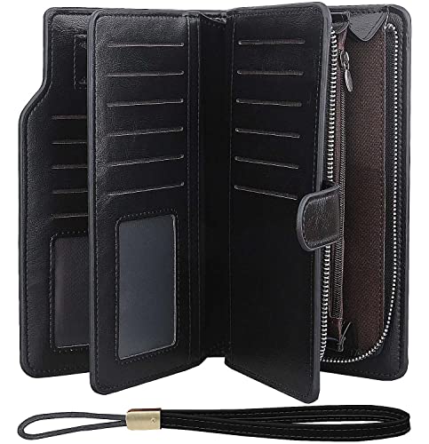 SHIFANQI Frauen Brieftasche,Geldbörse für Herren mit Armband,dreifach gefaltete Kupplung, große Kapazität, Lange Leder-Geldbörse, Business-Kreditkartenhalter, Geld-Organizer (1062 Schwarz) von SHIFANQI