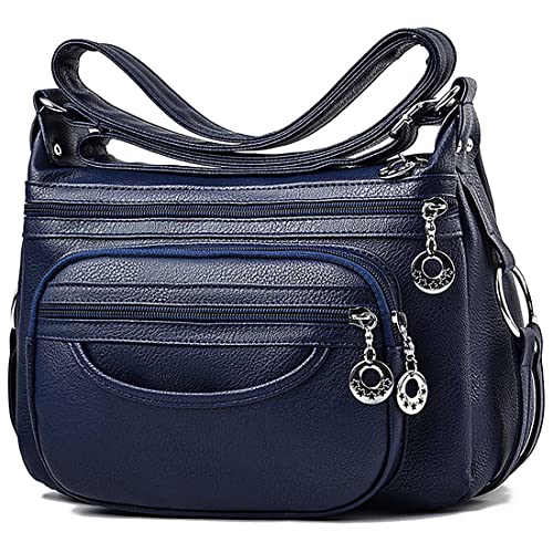 SHIFANQI Frauen Crossbody Tasche Leder Handtasche Leichte Schulter Geldbörse Leichte Messenger Bag Damen (Marineblau) von SHIFANQI