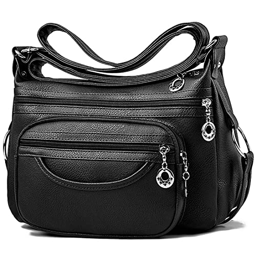 SHIFANQI Frauen Crossbody Tasche Leder Handtasche Leichte Schulter Geldbörse Leichte Messenger Bag Damen (Schwarz) von SHIFANQI