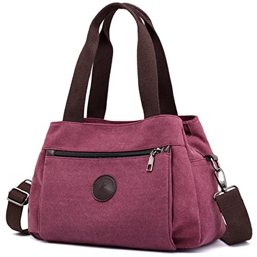 SHIFANQI Handtasche Damen Canvas Umhängetasche,Taschen Damen Strandtasche Schultertasche Crossover Bag für Mädchen Frauen (Fuchsie) von SHIFANQI