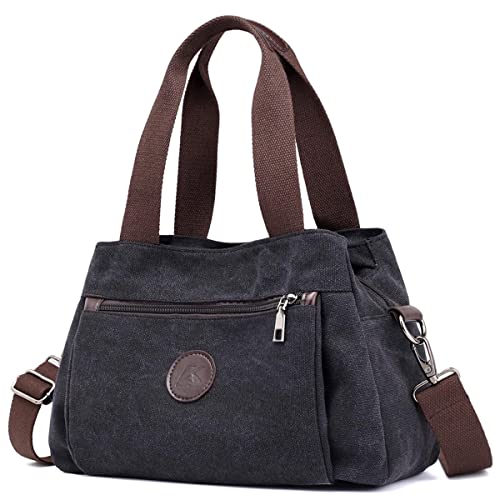 SHIFANQI Handtasche Damen Canvas Umhängetasche,Taschen Damen Strandtasche Schultertasche Crossover Bag für Mädchen Frauen (Schwarz) von SHIFANQI