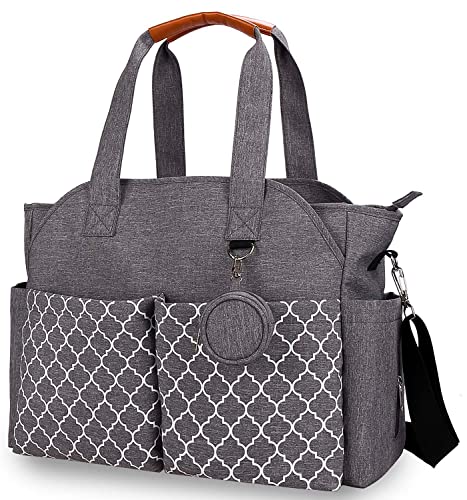 SHIFANQI Wickeltasche - Dikaslon Große Wickeltaschen für Mama und Papa - stylische Reisetasche mit Schnullerhalter (Grau-wabe) von SHIFANQI