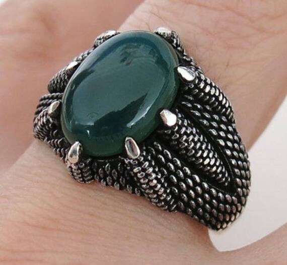 Grüner Onyx Silberring, Antikes Finish Über 925Er Auf Bestellung in Ihrer Größe, Onyx-Designring Grüner Onyx Silberring, Antikes Finish Über 925Er Auf Bestellung in Ihrer Größe, Onyx-Designring von SHIFASTONES