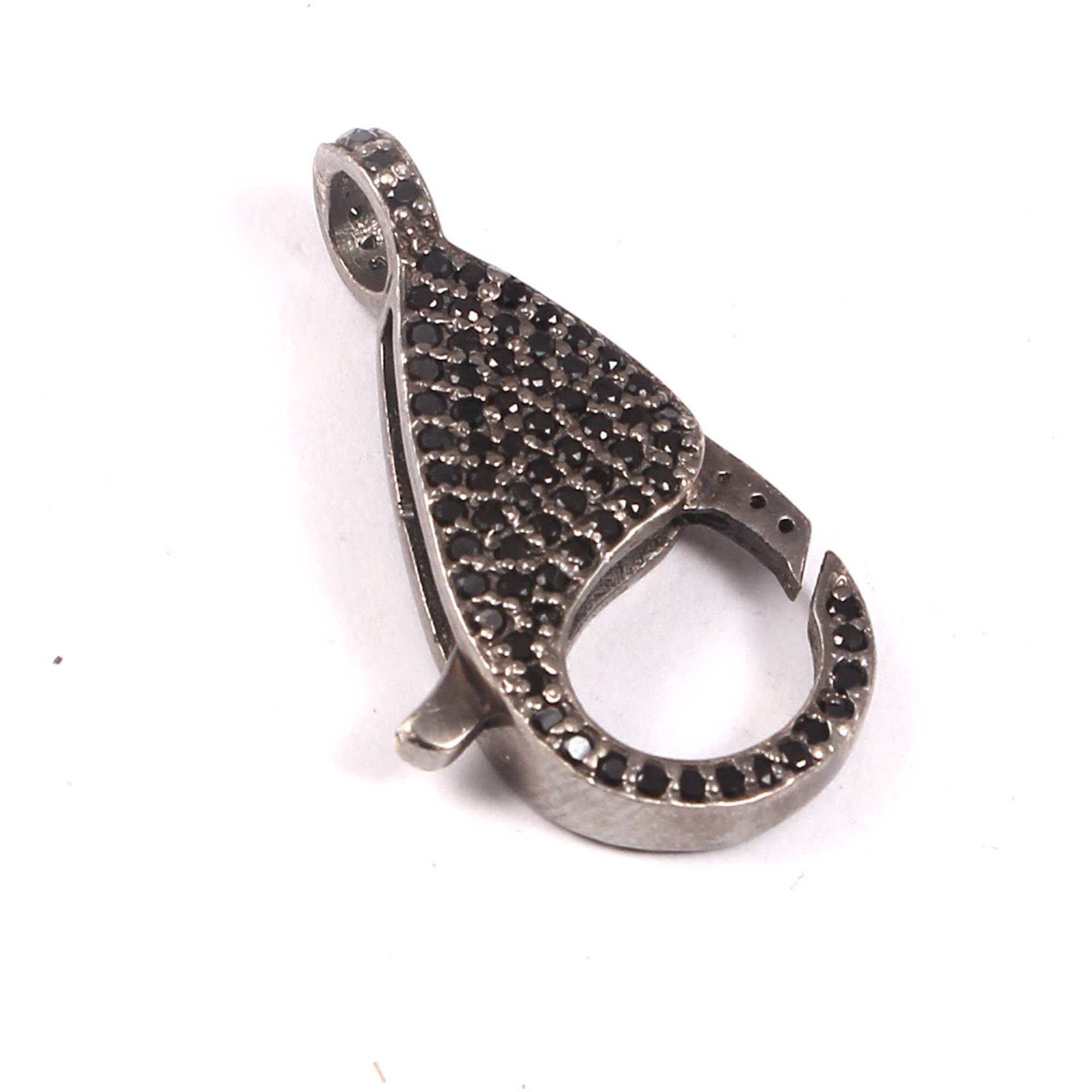 Pave Diamant Karabinerverschluss - Black Spinal, Sterling Silber Lock von SHIFASTONES