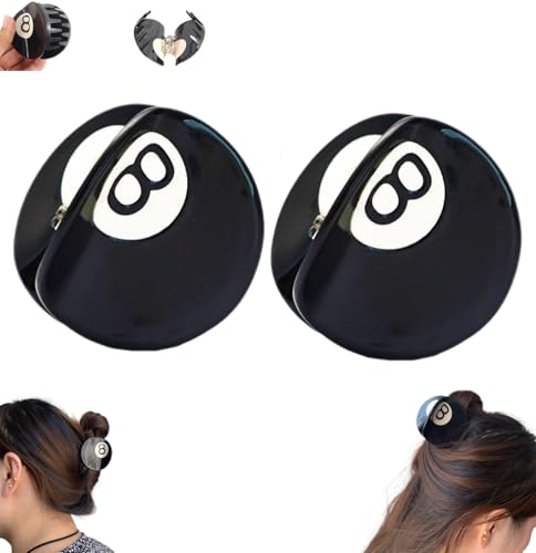 8-Ball-Haarspange, 8-Ball-Krallenspange, 8-Ball-Haarspange, Acetat-Haarspangen, runde 8-Ball-Haarspange, schwarze 8-Ball-Golfschläger-Haarspange for Frauen, Ball-Haarspange for langes, dickes Haar von SHIFuXX