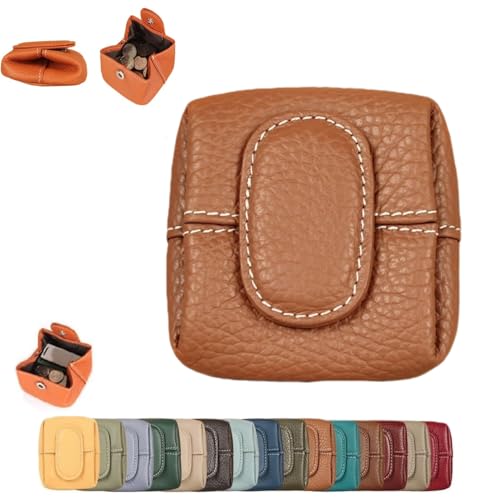 Mini-Münzbörse in Volltonfarbe, lässige Kleingeldtasche for den täglichen Gebrauch, quadratische Geldbörse mit Druckknopf for Aufstecken auf Kleingeld,for Damen(Light Brown) von SHIFuXX