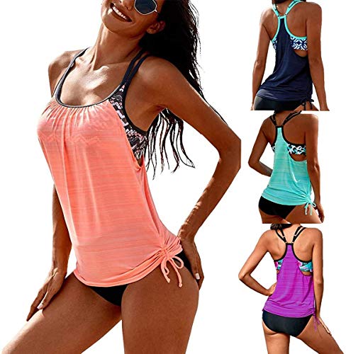 Zweiteiliges Tankini-Set mit seitlicher Raffung, Tankini-Badeanzüge für Frauen mit Shorts, seitlich gerüscht, zweiteiliges Bikini-Set, Badeanzug für Frauen sexy Gr. XL, peach pink von SHIJIAN