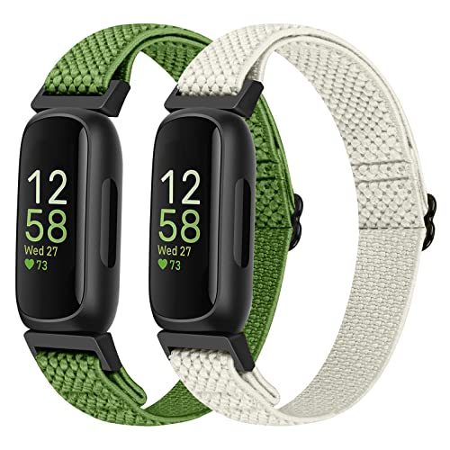 SHIJZWD Nylon Armband Kompatibel mit Fitbit Inspire 3/Inspire 2/Inspire/Inspire HR/Ace 3/Ace 2, Elastisches Verstellbares Ersatzarmband Dehnbare Sport Loop Armbänder für Damen Herren von SHIJZWD