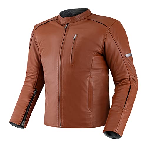 SHIMA HUNTER Motorradjacke Herren | Vintage Biker-Lederjacke Belüftet mit CE Rücken, Schulter und Ellbogen Protektoren, verstärkte Doppelnähte (Model 2022, Hellbraun, 5XL) von SHIMA