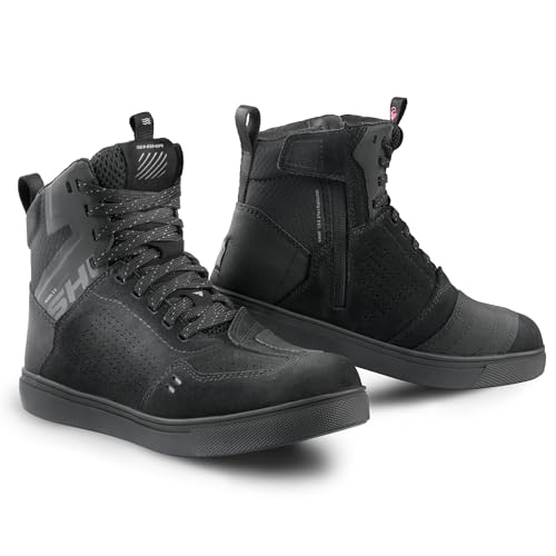 SHIMA REBEL 2.0 Motorrad Schuhe Herren Leder Belüftet Motorradstiefel Protektoren Sneaker Rutschfeste Sohle Knöchelstütze Seitlicher Reißverschluss Bikerboots (Frauen, Belüftet Schwarz, 37) von SHIMA