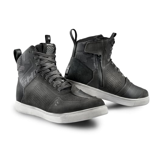 SHIMA REBEL 2.0 Motorrad Schuhe Herren Leder Belüftet Motorradstiefel Protektoren Sneaker Rutschfeste Sohle Knöchelstütze Seitlicher Reißverschluss Bikerboots (Männer, Belüftet Grau, 47) von SHIMA