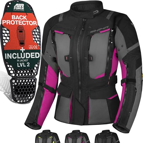 SHIMA HERO Motorrad Jacke Damen mit Protektoren Textil AIRFORCE Rückenprotektor Wasserdicht Motorradjacke Sommer Motorradkombi Motorradhose Ganzjährig Mesh Touren (Frauen, Rosa, XS) von SHIMA