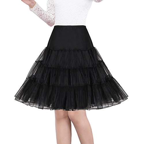 SHIMALY Damen 50er Vintage Petticoat 26 Zoll Crinoline Rockabilly Tutu Rock Slip, Schwarz, M/L SHIMALY Damen 50er Vintage Petticoat 26 Zoll Crinoline Rockabilly Tutu Rock Slip, Schwarz, M/L von SHIMALY