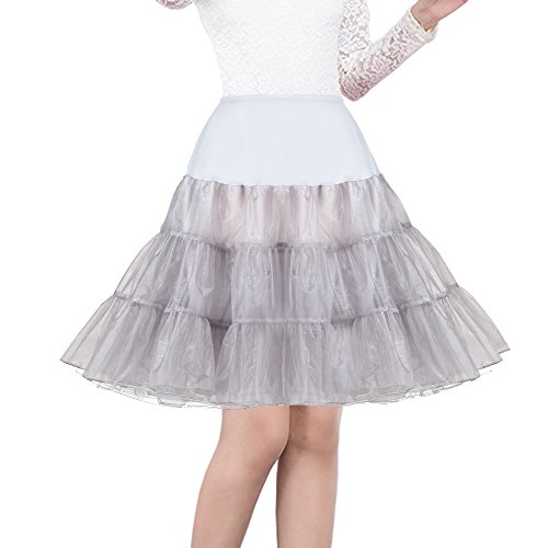 Shimaly® Damen 50er Jahre Vintage Petticoat 66 cm Crinoline Rockabilly Tutu Rock Slip S-3XL, Grau, 52-58 von SHIMALY