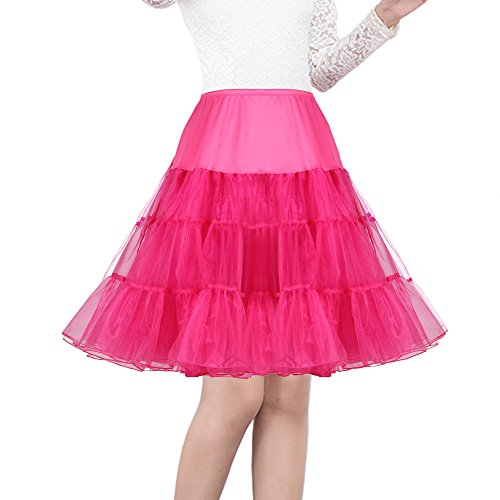 Shimaly® Damen 50er Jahre Vintage Petticoat 66 cm Crinoline Rockabilly Tutu Rock Slip S-3XL, Knallpink (Hot Pink), 52-58 von SHIMALY