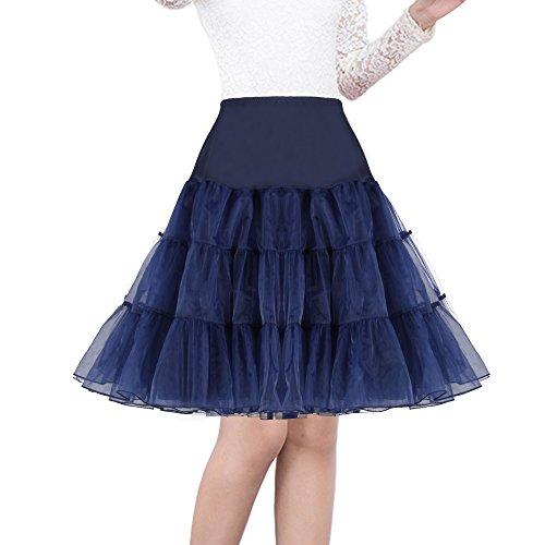 Shimaly® Damen 50er Jahre Vintage Petticoat 66 cm Crinoline Rockabilly Tutu Rock Slip S-3XL, Marineblau, 32-38 von SHIMALY