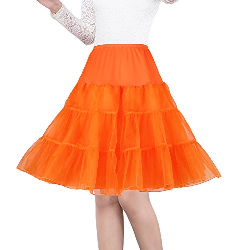 Shimaly® Damen 50er Vintage Petticoat 26" Crinoline Rockabilly Tutu Rock Slip S-3XL, Orange/Abendrot im Zickzackmuster (Sunset Chevron), S-M von SHIMALY