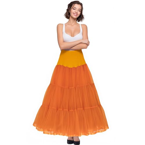 Shimaly® Bodenlanger Petticoat für Damen, bodenlang, für formelle Kleider, Größe S-3XL, Orange/Abendrot im Zickzackmuster (Sunset Chevron), 32-46 von SHIMALY