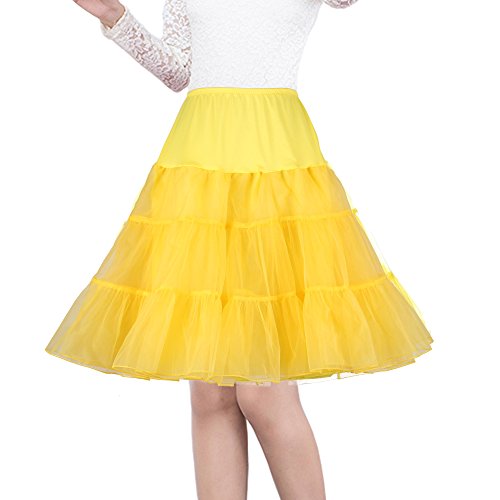 Shimaly® Damen 50er Jahre Vintage Petticoat 66 cm Crinoline Rockabilly Tutu Rock Slip S-3XL, gelb, 38-46 von SHIMALY