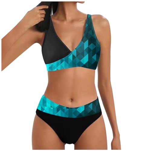 SHINEHUA Damen Bikini Set Wickeloptik Lace Up Bikini Set Neckholder Bikini Oberteil High Waist Wickel Bikinihose Tiefer V Ausschnitt Sportlich Zweiteiliger Strandbikini (A3-Mint Green, XL) von SHINEHUA