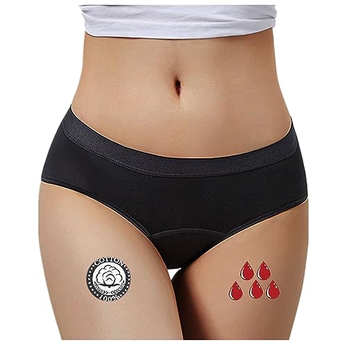 Perioden Unterwäsche Frauen Damen Panty Menstruation Postpartum Baumwoll Periodenunterschwäsche Inkontinenz Perioden Slip mit hoher Taille für die Nacht Auslaufsicher Atmungsaktiv (1PCS Black, S) von SHINEHUA